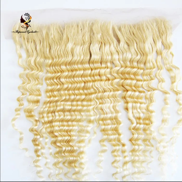 13x4 Frontal Closure Transparent 613 Lace Blonde Double Drawn Human Hair Ear to Ear Free Part Deep Wave