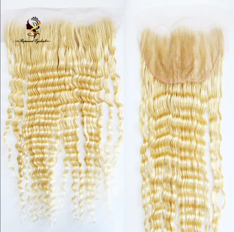 13x4 Frontal Closure Transparent 613 Lace Blonde Double Drawn Human Hair Ear to Ear Free Part Deep Wave