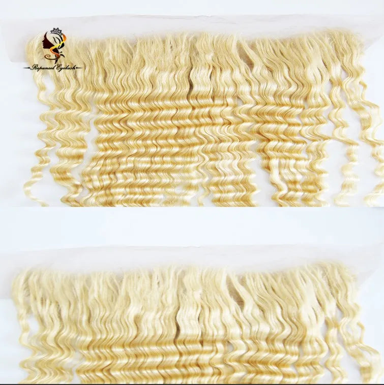 13x4 Frontal Closure Transparent 613 Lace Blonde Double Drawn Human Hair Ear to Ear Free Part Deep Wave