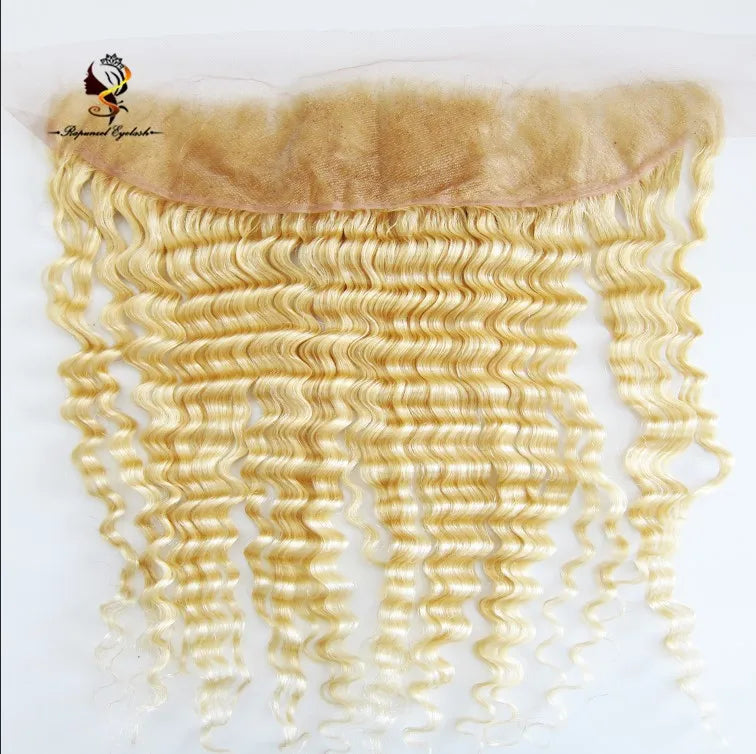 13x4 Frontal Closure Transparent 613 Lace Blonde Double Drawn Human Hair Ear to Ear Free Part Deep Wave