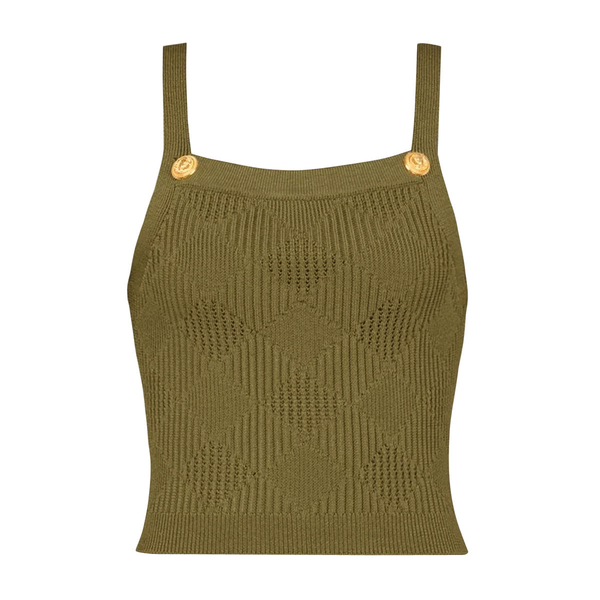 three-piece knit set with gold button detailing – ATHENAZI