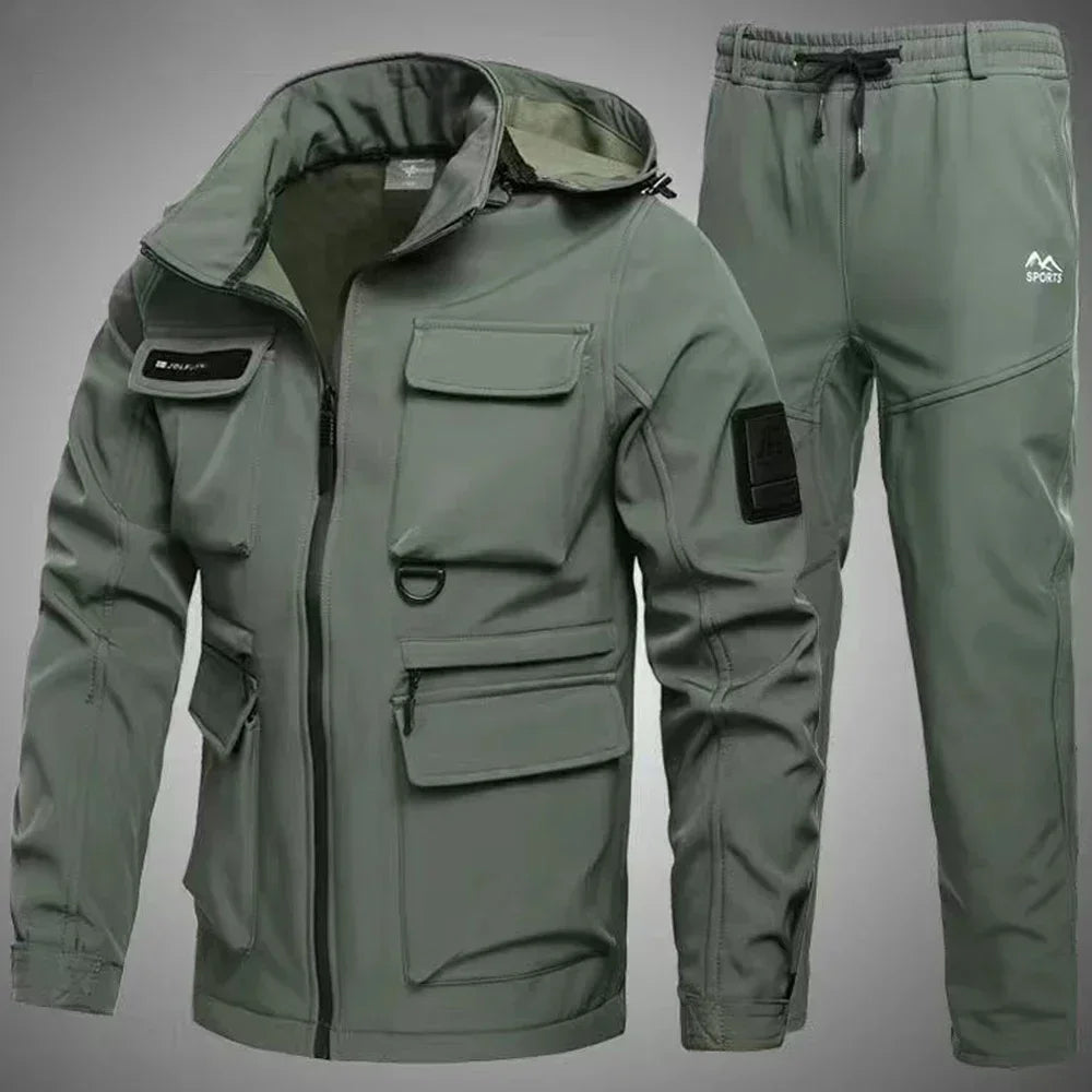 Tactical Winter Camo Sets Men Outdoor Training Warm Combat Suit Soft Shell Waterproof Hooded Jacket Hiking Fleece Pants 2-pcs
