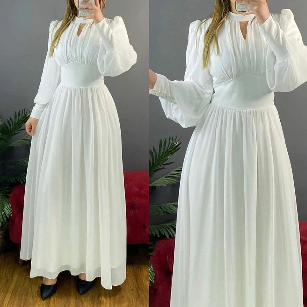 Customized A Line Chiffon Long Sleeves Evening Dresses V Neck Elegant Prom Party Gowns Formal Vestido De Noche robes de soirée