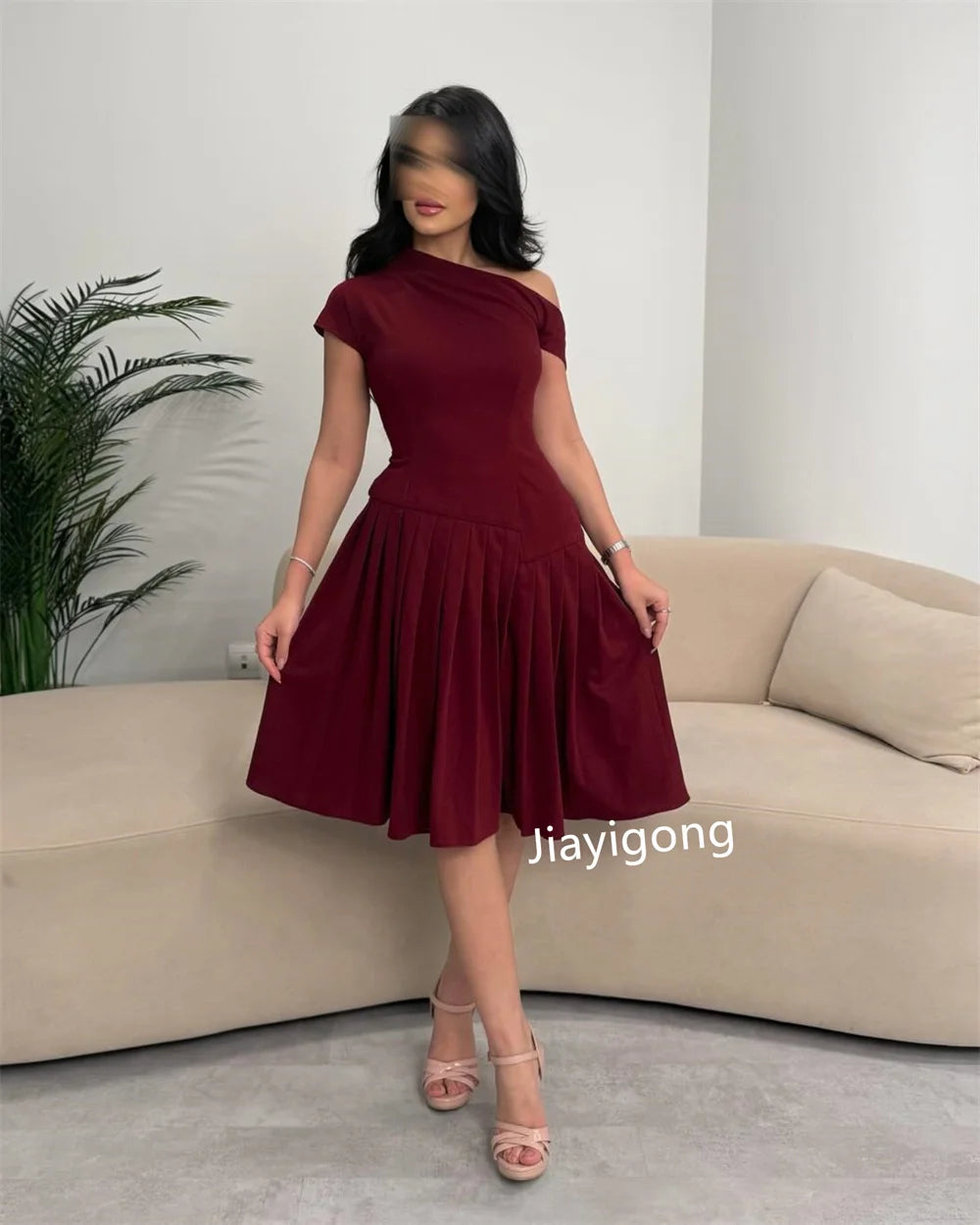 Customized Fashion Jersey Pleat Straight Off-the-shoulder Knee Length Dresses Bespoke Occasion Homecoming High Quality