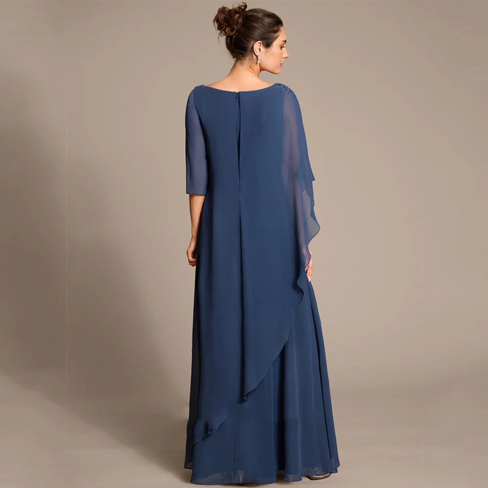 Fashion Blue Mother of the Bride Dresses Chiffon Wedding Party Gowns Zipper Back 3/4 Sleeve New 2025 Vestido De Customized