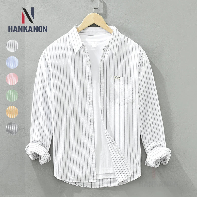 Cotton Striped Versatile Casual Long Sleeve Shirt, Men's Thin Youth Literary Loose Shirt, Fishing Camping 100% Cotton Thin Coat