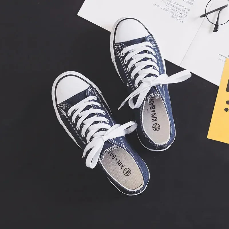 Canva Women's Thick Sole High Shoe New 2024 Spring Student Korean Style Versatile Harajuku Style Flat Shoe White Casual