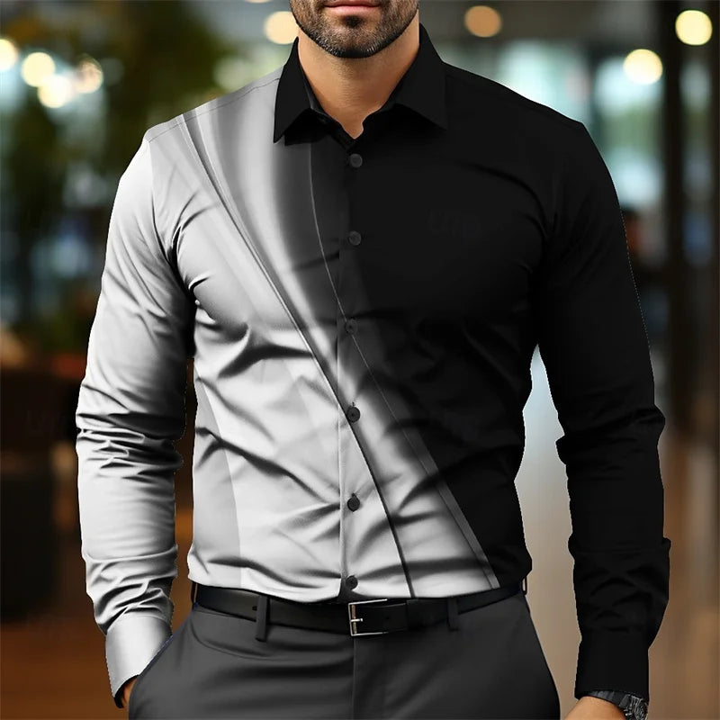 Fashion Gradient Men's Round Formal Shirt Button Shirt Long Sleeve Business Casual Everyday Autumn New Lapel Shirt 3D Print Tops