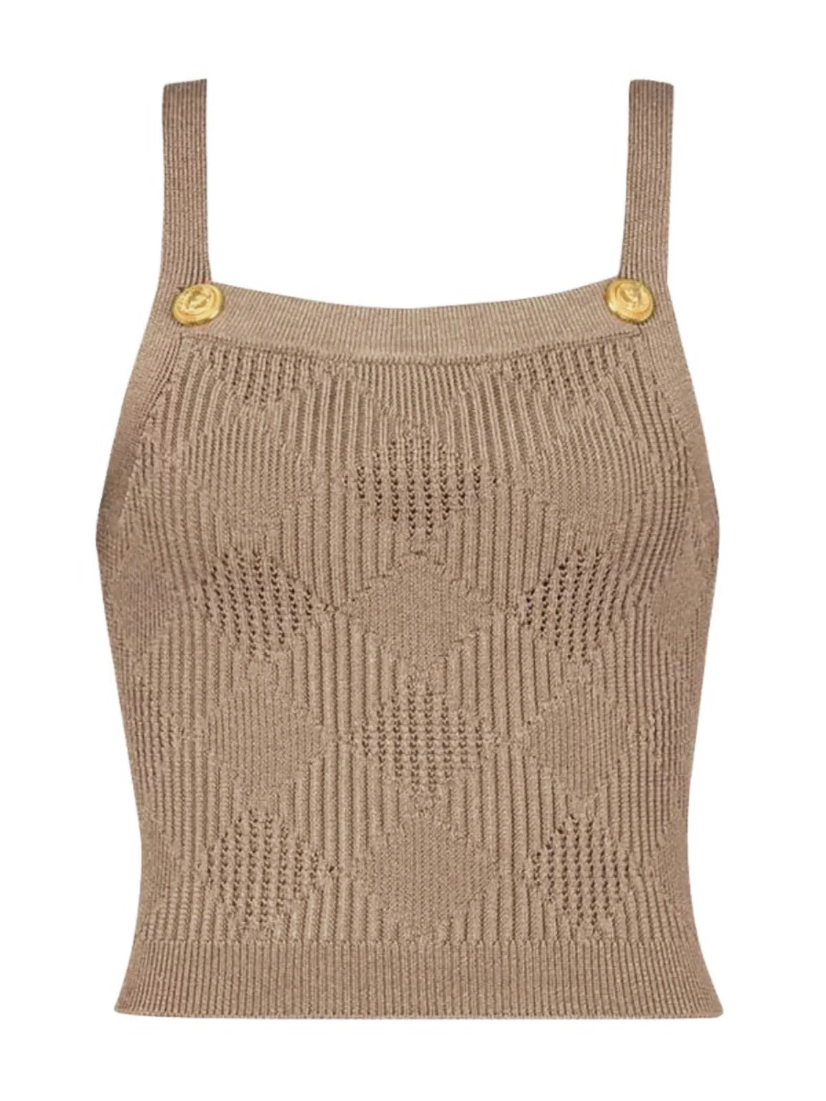 three-piece knit set with gold button detailing – ATHENAZI