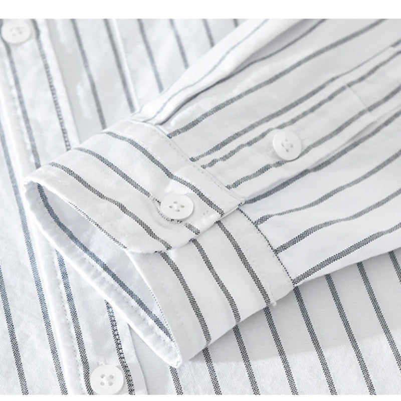Cotton Striped Versatile Casual Long Sleeve Shirt, Men's Thin Youth Literary Loose Shirt, Fishing Camping 100% Cotton Thin Coat
