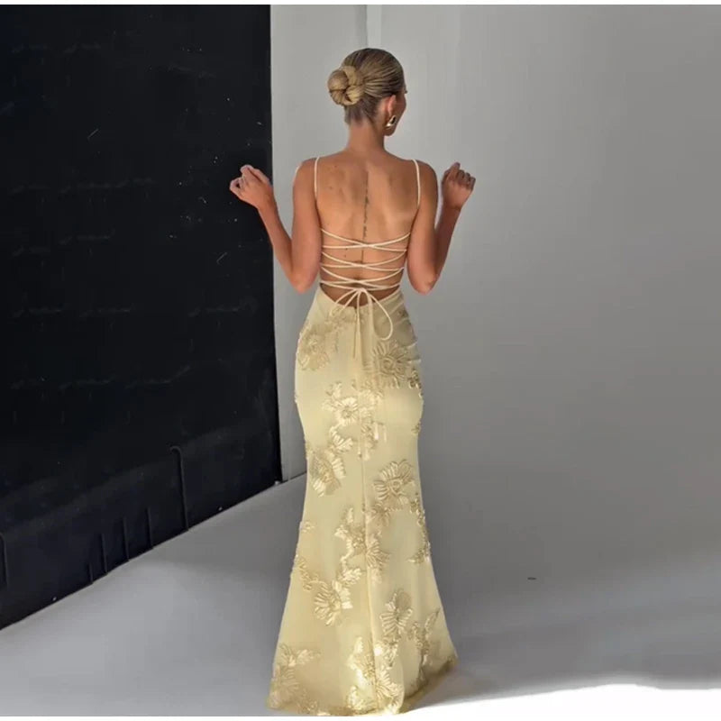 Women Flower Printed Sling Long Dresses Sleeveless Off Shoulder Floor Length Backless Maxi Dress Lady Elegant Chic Party Robe