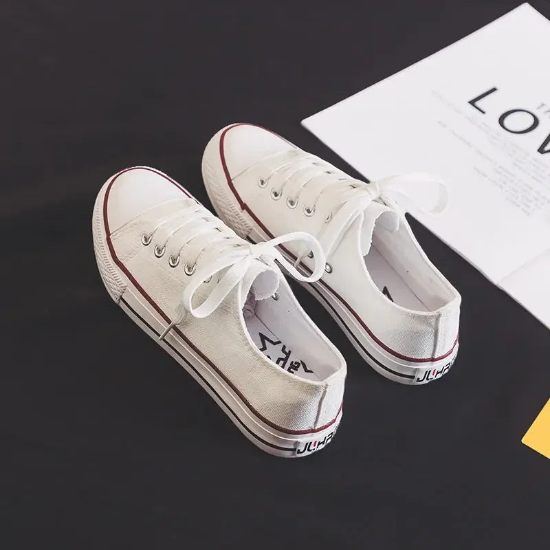 Canva Women's Thick Sole High Shoe New 2024 Spring Student Korean Style Versatile Harajuku Style Flat Shoe White Casual