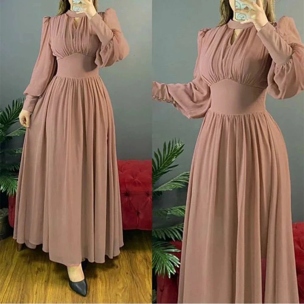 Customized A Line Chiffon Long Sleeves Evening Dresses V Neck Elegant Prom Party Gowns Formal Vestido De Noche robes de soirée