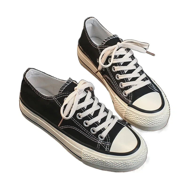Canva Women's Thick Sole High Shoe New 2024 Spring Student Korean Style Versatile Harajuku Style Flat Shoe White Casual