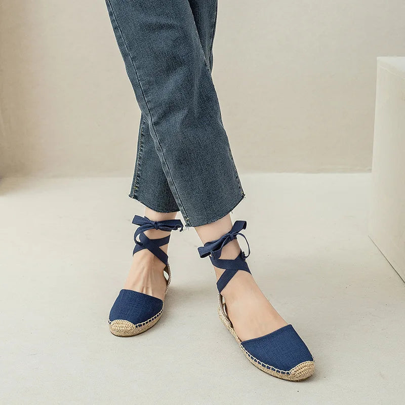 Flat Sandal Shoe Strappy Heels Large Size 2025 Women's All-Match Breathable Without Handmade Girls Big New Low Summer Elastic B