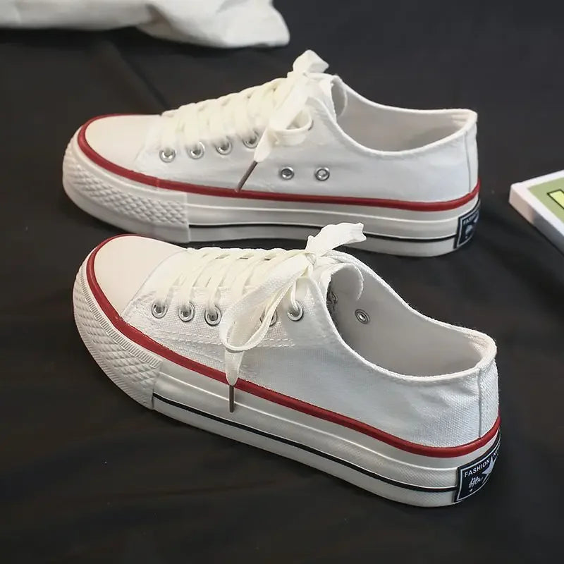 Canva Women's Thick Sole High Shoe New 2024 Spring Student Korean Style Versatile Harajuku Style Flat Shoe White Casual