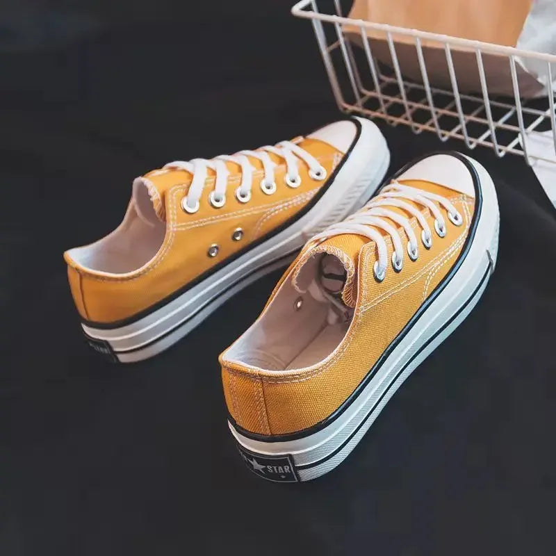 Canva Women's Thick Sole High Shoe New 2024 Spring Student Korean Style Versatile Harajuku Style Flat Shoe White Casual