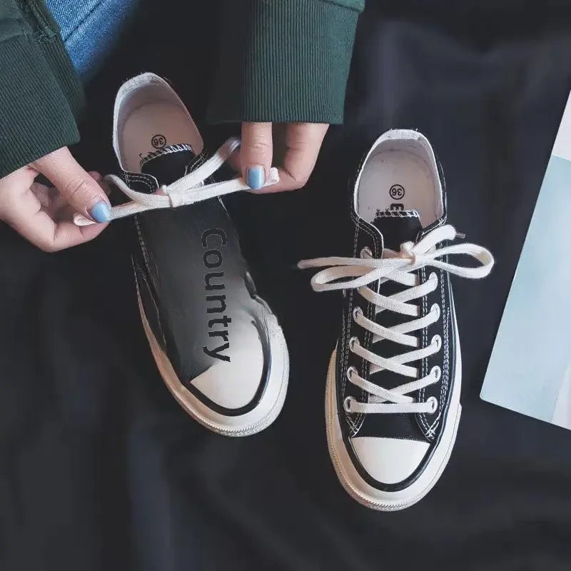 Canva Women's Thick Sole High Shoe New 2024 Spring Student Korean Style Versatile Harajuku Style Flat Shoe White Casual