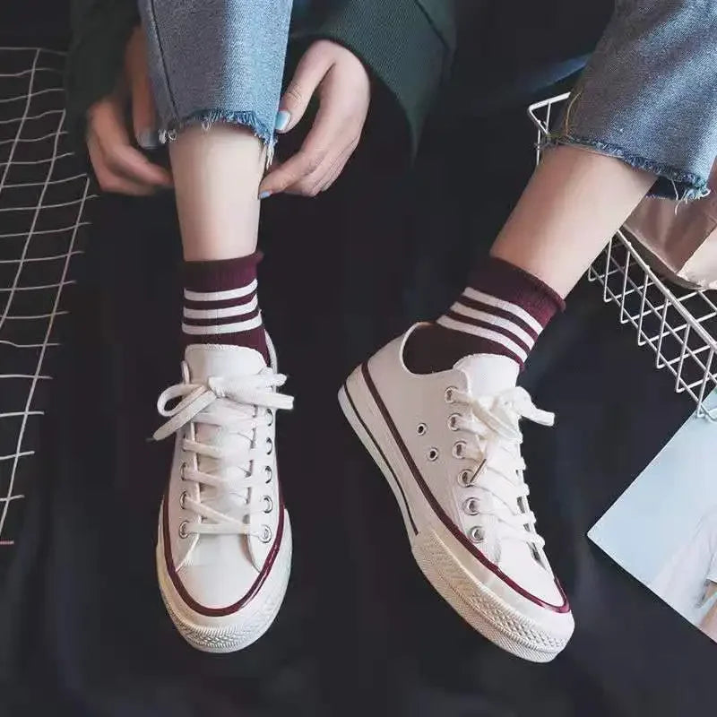 Canva Women's Thick Sole High Shoe New 2024 Spring Student Korean Style Versatile Harajuku Style Flat Shoe White Casual
