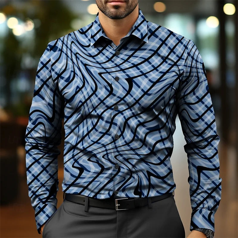Fashion Gradient Men's Round Formal Shirt Button Shirt Long Sleeve Business Casual Everyday Autumn New Lapel Shirt 3D Print Tops