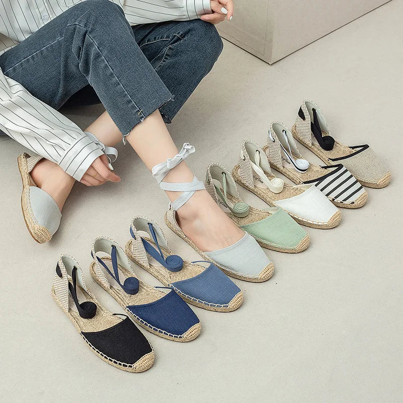Flat Sandal Shoe Strappy Heels Large Size 2025 Women's All-Match Breathable Without Handmade Girls Big New Low Summer Elastic B