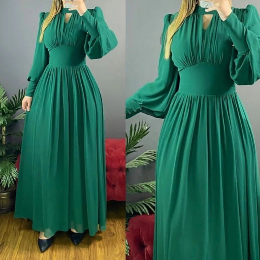 Customized A Line Chiffon Long Sleeves Evening Dresses V Neck Elegant Prom Party Gowns Formal Vestido De Noche robes de soirée