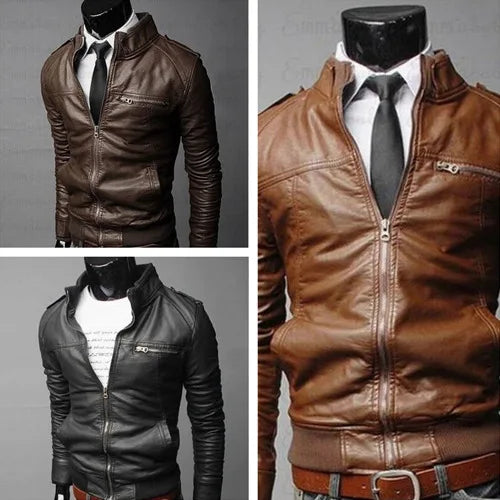Hot Fashion Mens Cool bomber Jackets men Jacket Autumn Winter Collar Slim Fit Motorcycle Leather Jacket Coat Outwear Streetwear