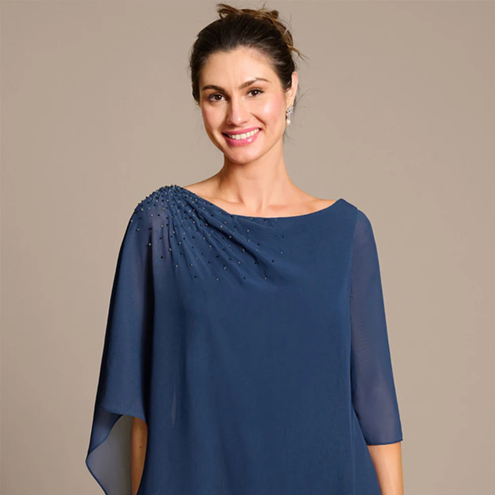 Fashion Blue Mother of the Bride Dresses Chiffon Wedding Party Gowns Zipper Back 3/4 Sleeve New 2025 Vestido De Customized