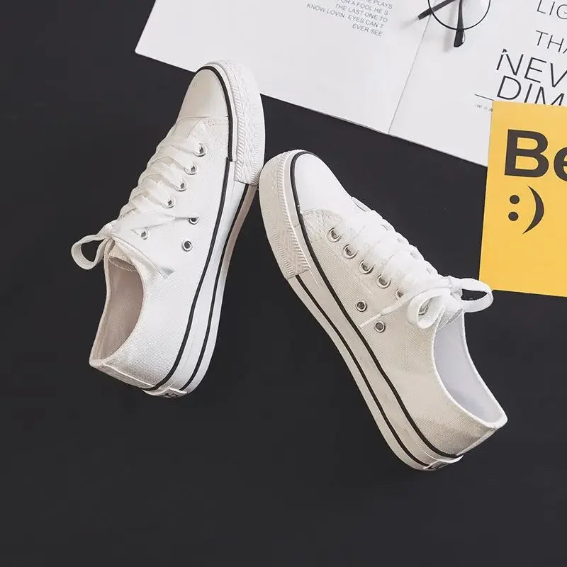 Canva Women's Thick Sole High Shoe New 2024 Spring Student Korean Style Versatile Harajuku Style Flat Shoe White Casual