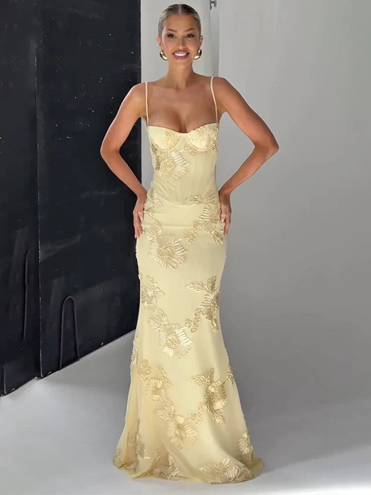 Women Flower Printed Sling Long Dresses Sleeveless Off Shoulder Floor Length Backless Maxi Dress Lady Elegant Chic Party Robe