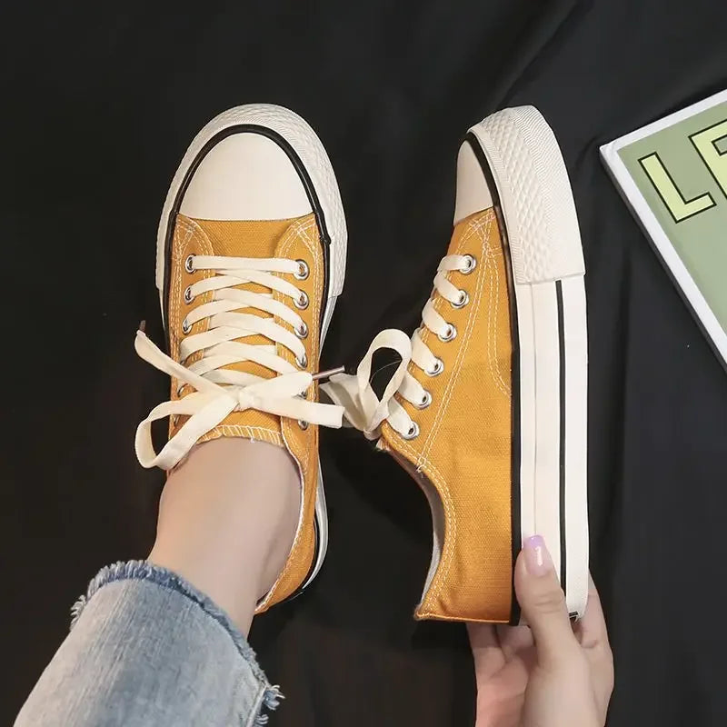 Canva Women's Thick Sole High Shoe New 2024 Spring Student Korean Style Versatile Harajuku Style Flat Shoe White Casual