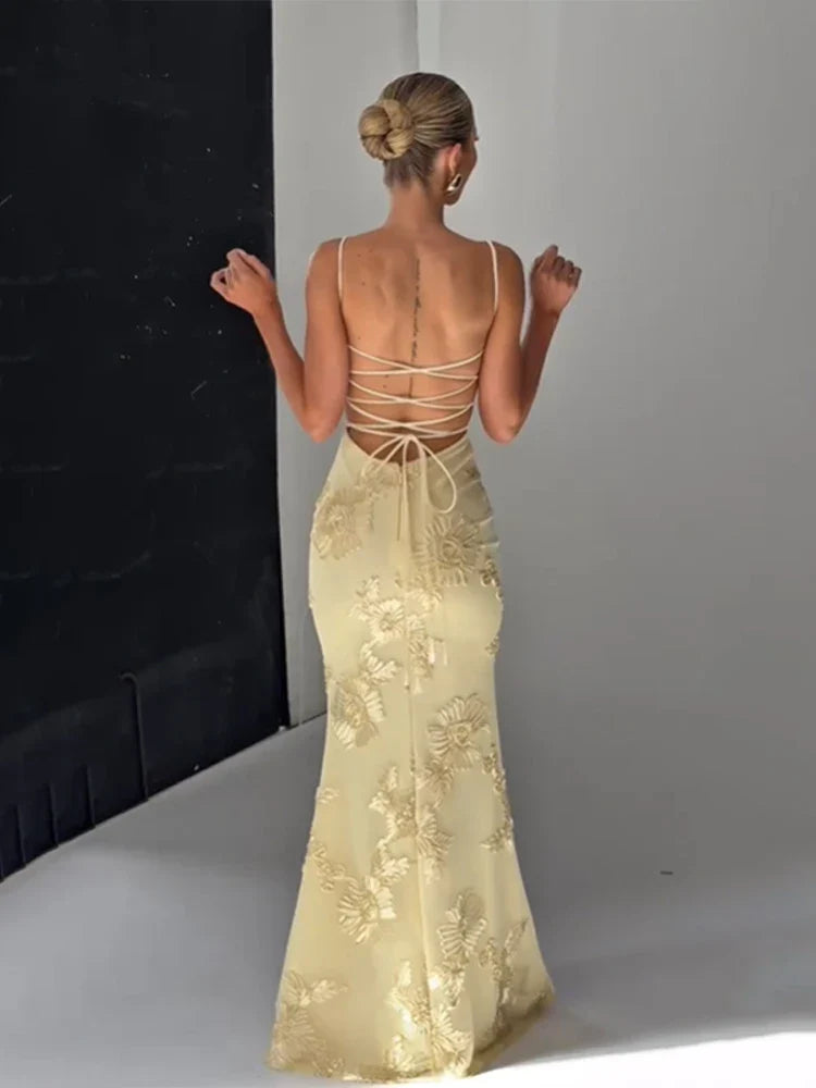 Women Flower Printed Sling Long Dresses Sleeveless Off Shoulder Floor Length Backless Maxi Dress Lady Elegant Chic Party Robe