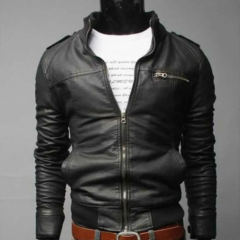 Hot Fashion Mens Cool bomber Jackets men Jacket Autumn Winter Collar Slim Fit Motorcycle Leather Jacket Coat Outwear Streetwear