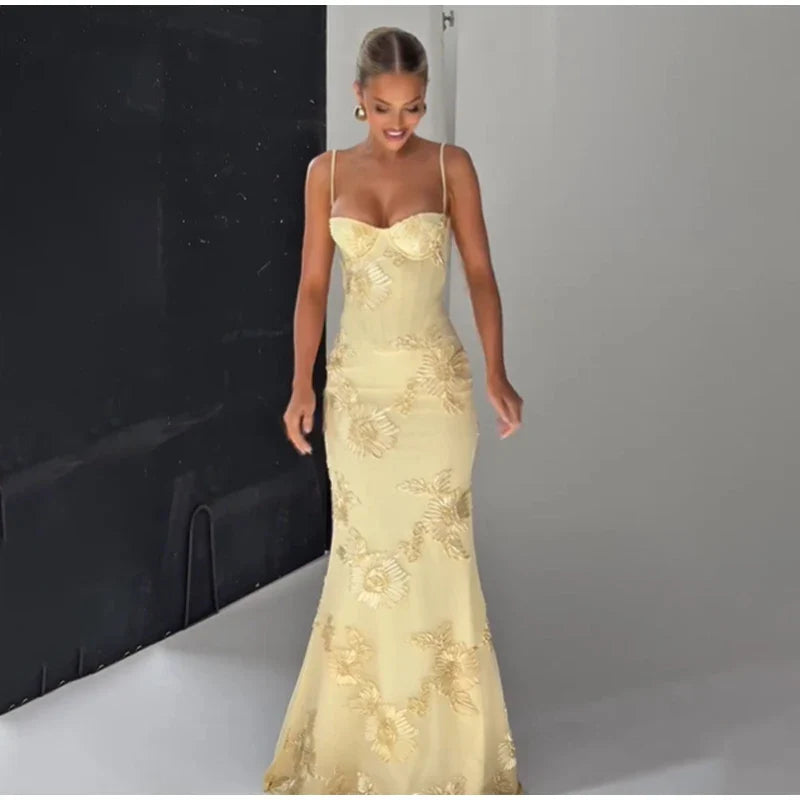 Women Flower Printed Sling Long Dresses Sleeveless Off Shoulder Floor Length Backless Maxi Dress Lady Elegant Chic Party Robe