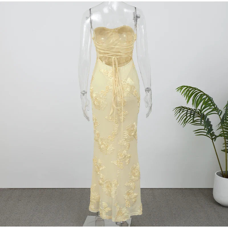 Women Flower Printed Sling Long Dresses Sleeveless Off Shoulder Floor Length Backless Maxi Dress Lady Elegant Chic Party Robe