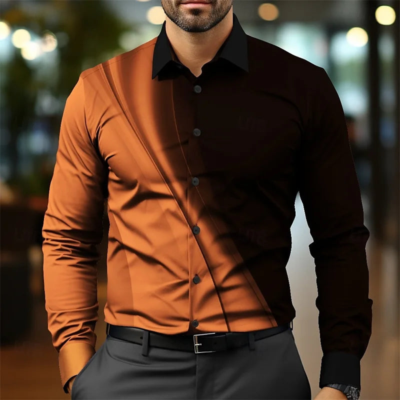 Fashion Gradient Men's Round Formal Shirt Button Shirt Long Sleeve Business Casual Everyday Autumn New Lapel Shirt 3D Print Tops