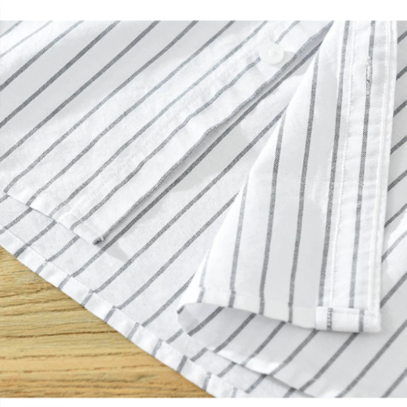 Cotton Striped Versatile Casual Long Sleeve Shirt, Men's Thin Youth Literary Loose Shirt, Fishing Camping 100% Cotton Thin Coat