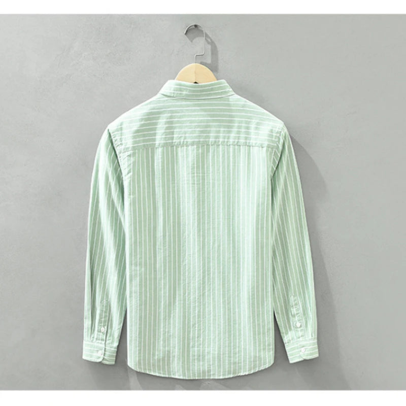 Cotton Striped Versatile Casual Long Sleeve Shirt, Men's Thin Youth Literary Loose Shirt, Fishing Camping 100% Cotton Thin Coat