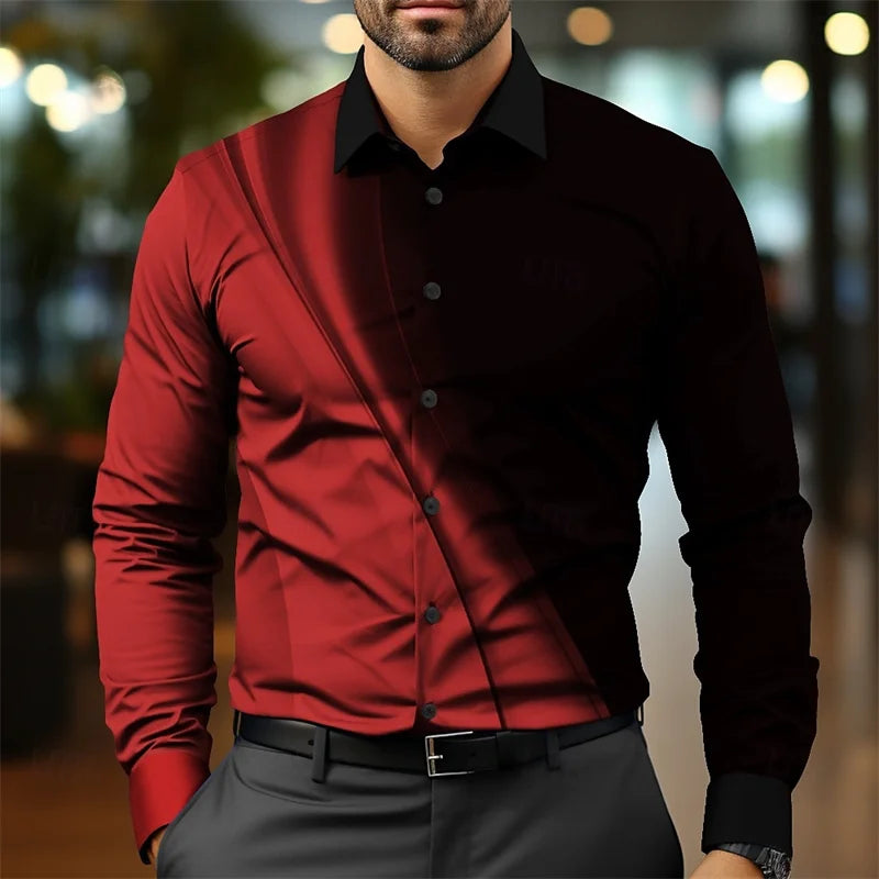Fashion Gradient Men's Round Formal Shirt Button Shirt Long Sleeve Business Casual Everyday Autumn New Lapel Shirt 3D Print Tops