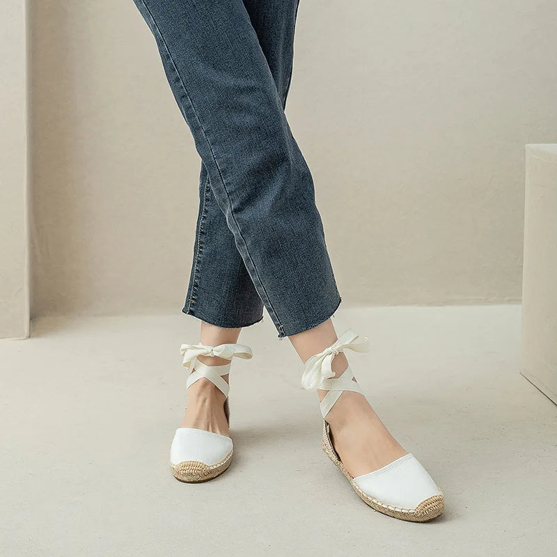 Flat Sandal Shoe Strappy Heels Large Size 2025 Women's All-Match Breathable Without Handmade Girls Big New Low Summer Elastic B