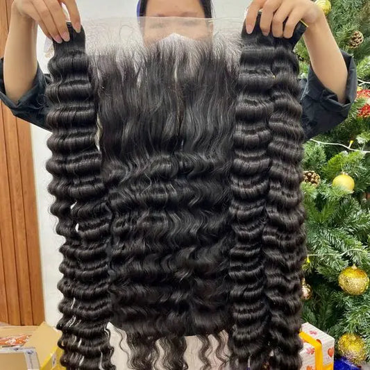 Vendor's Wear Go Glueless Raw Vietnam Human Hair Long Swiss Full HD Lace Frontal Burmese Curly Front Deep Water Wave