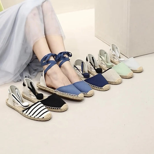 Flat Sandal Shoe Strappy Heels Large Size 2025 Women's All-Match Breathable Without  Handmade Girls Big New Low Summer Elastic B