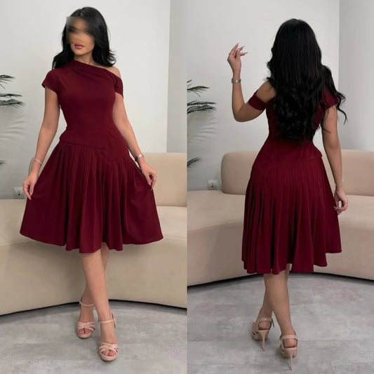 Customized Fashion Jersey Pleat  Straight Off-the-shoulder Knee Length Dresses Bespoke Occasion Homecoming High Quality