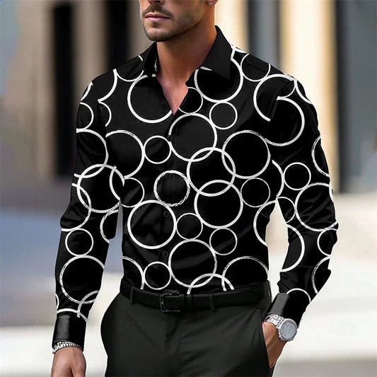 Fashion Gradient Men's Round Formal Shirt Button Shirt Long Sleeve Business Casual Everyday Autumn New Lapel Shirt 3D Print Tops